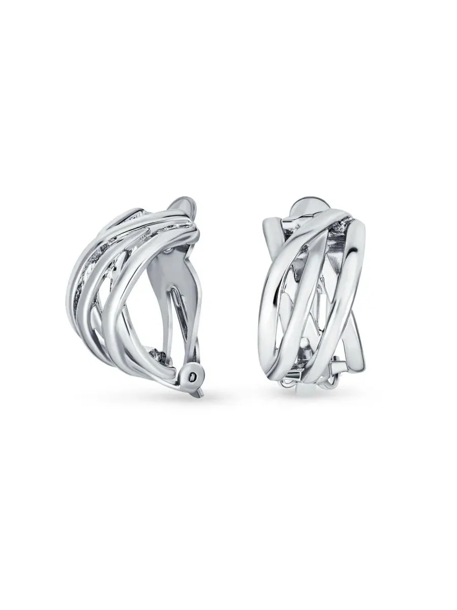 Серьги-клипсы Criss Cross Basket Weave с позолотой и серебрением, 2 шт. Bling Jewelry — изображение 2 из 6