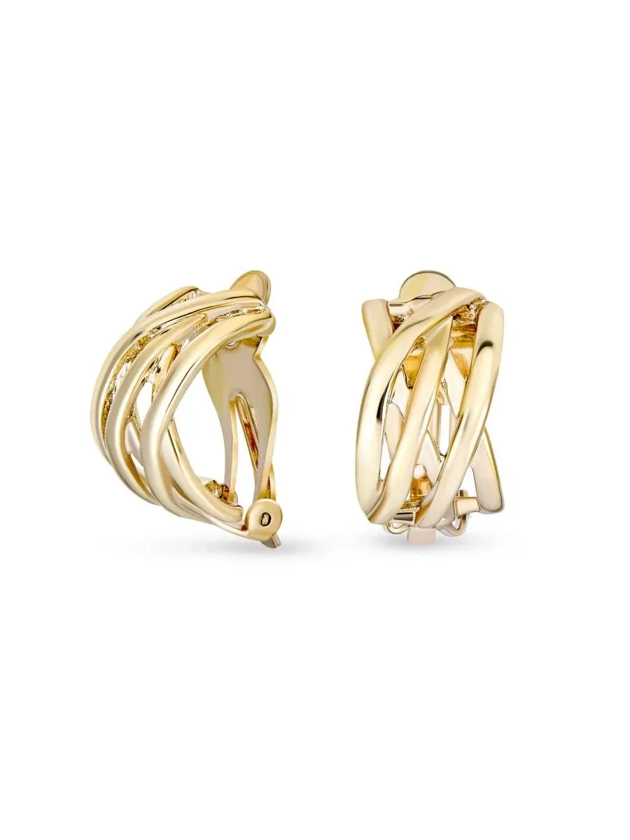 Серьги-клипсы Criss Cross Basket Weave с позолотой и серебрением, 2 шт. Bling Jewelry — изображение 3 из 6