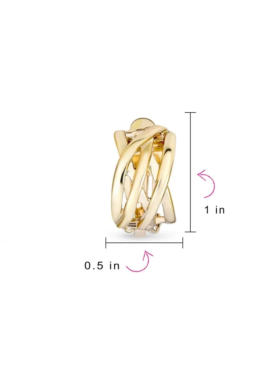 Серьги-клипсы Criss Cross Basket Weave с позолотой и серебрением, 2 шт. Bling Jewelry — изображение 6 из 6