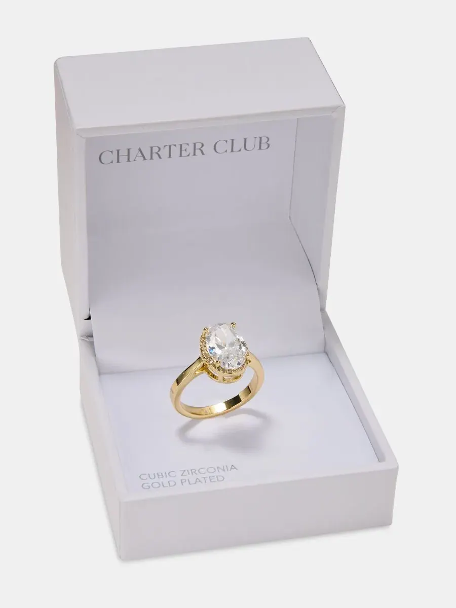 Кольцо с овальным кубическим цирконием, модель Cubic Zirconia Oval Ring Charter Club — изображение 3 из 3, оттенок золото