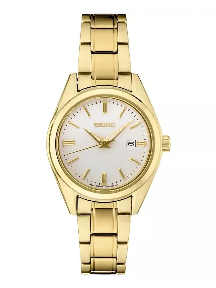 Женские часы Essentials с золотистым браслетом из нержавеющей стали, 29,8 мм Seiko — изображение 1 из 6, оттенок золото