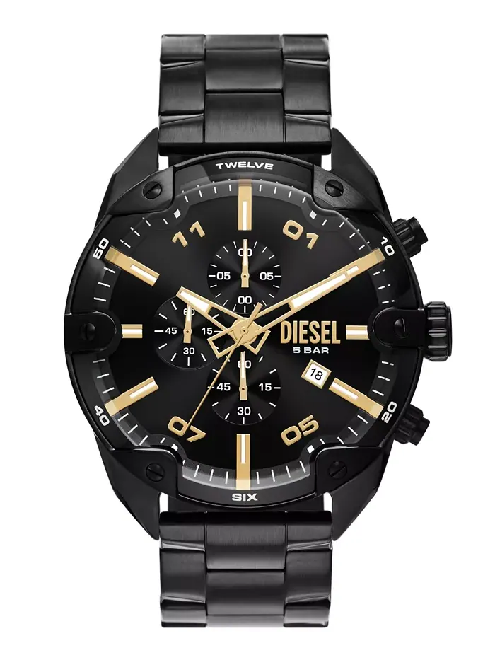 Мужские часы Spiked Chronograph, черные, из нержавеющей стали, 49 мм Diesel — изображение 1 из 4