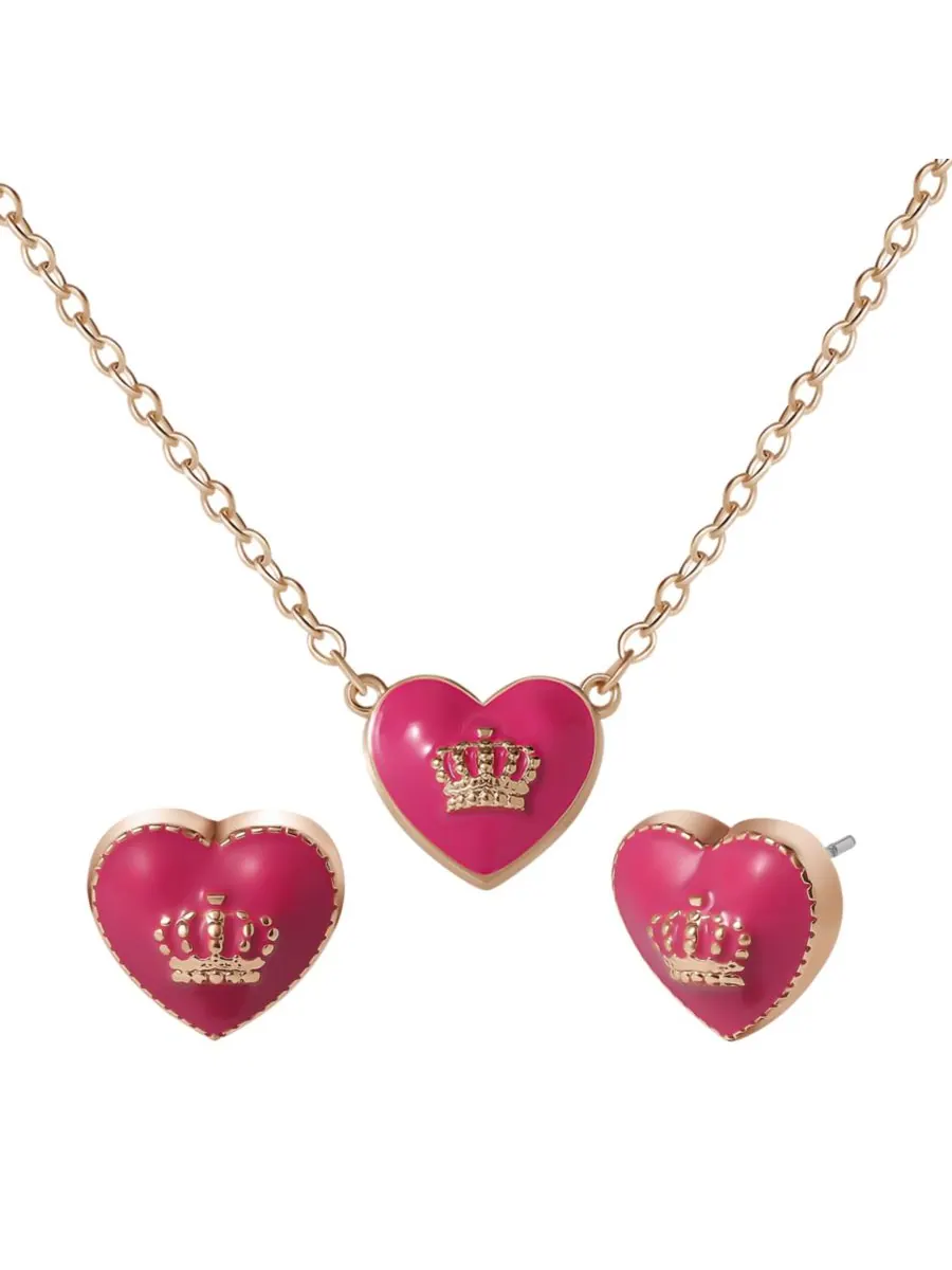 Кулон-подвеска Juicy Couture в форме сердца с логотипом короны, длина 15 дюймов + 2 дюйма — розовый