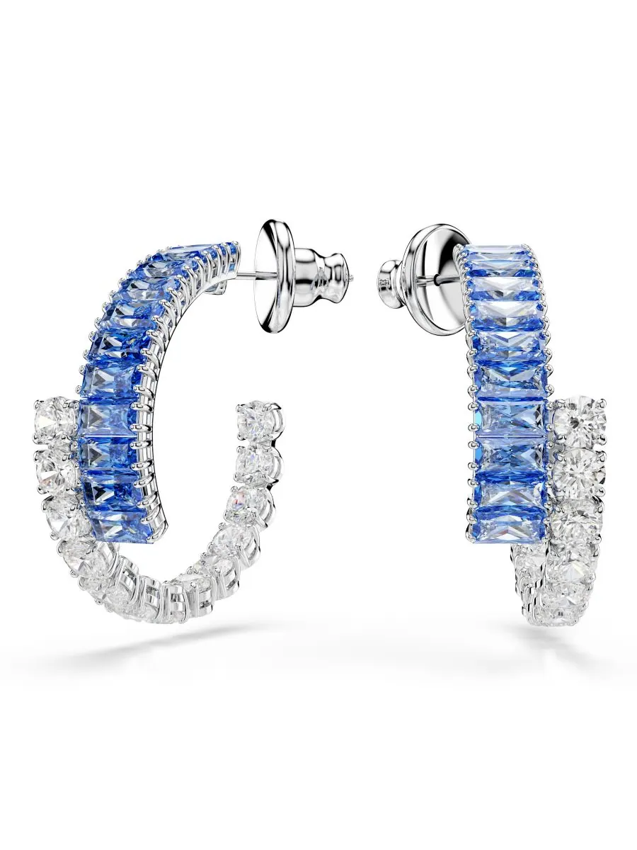 Серьги-кольца Matrix с родиевым покрытием Swarovski — изображение 1 из 5, оттенок синий