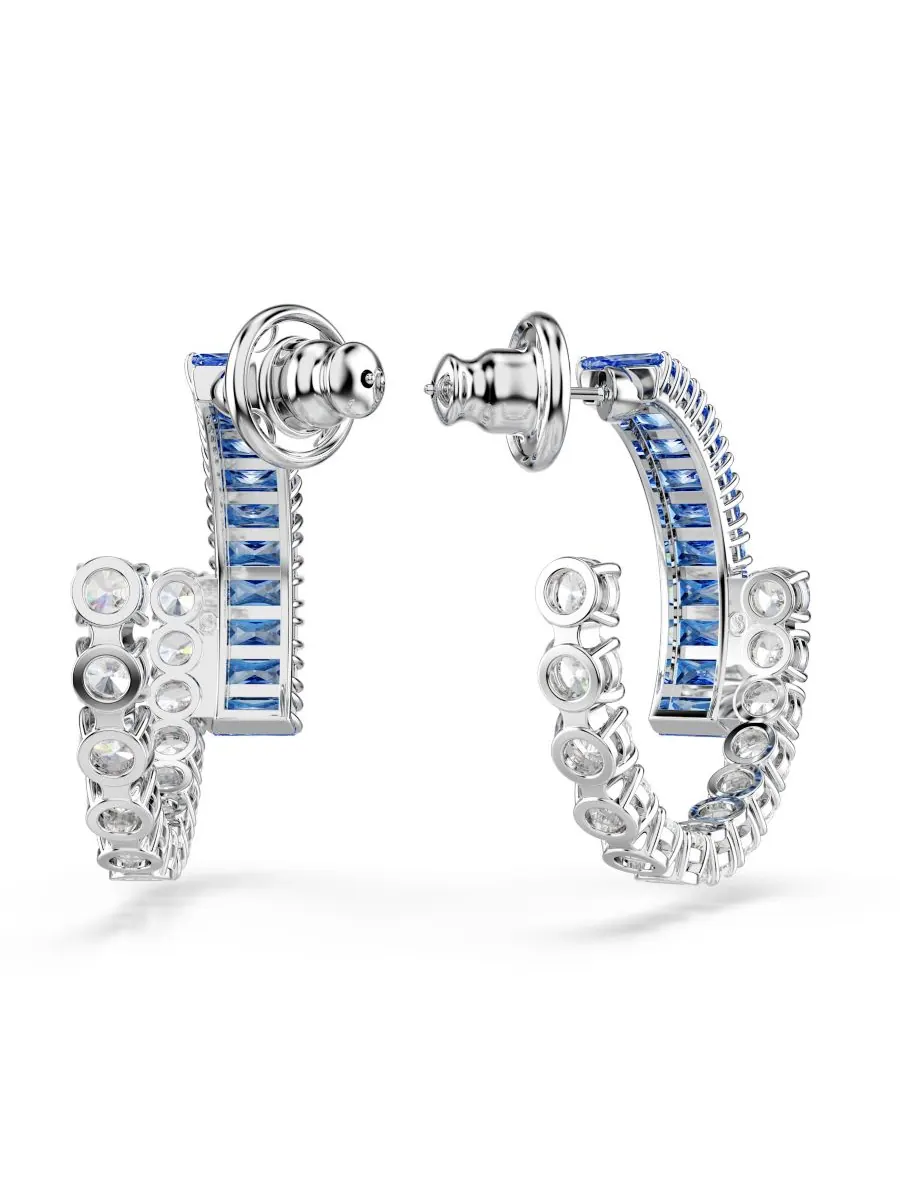 Серьги-кольца Matrix с родиевым покрытием Swarovski — изображение 2 из 5, оттенок синий