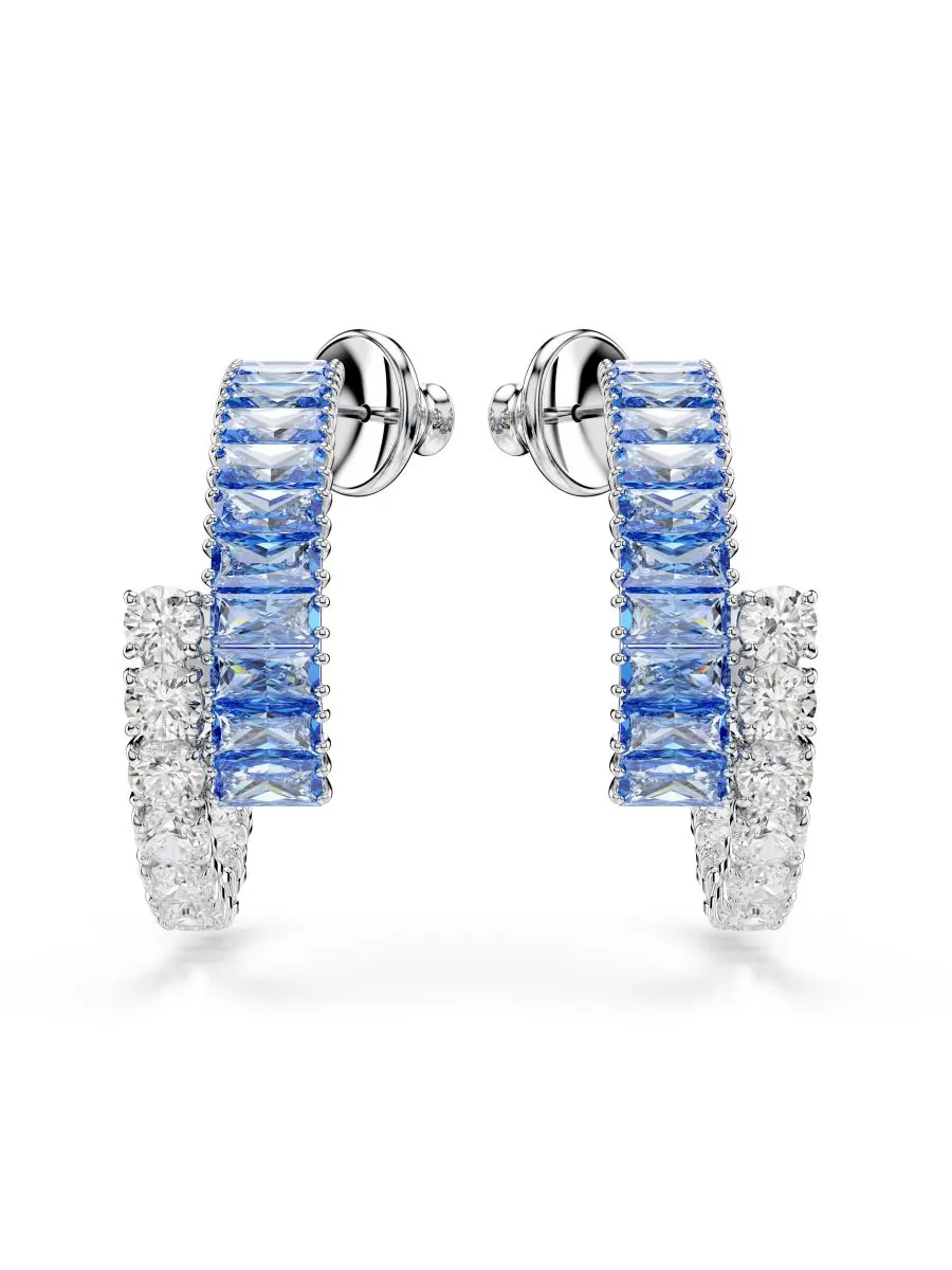 Серьги-кольца Matrix с родиевым покрытием Swarovski — изображение 3 из 5, оттенок синий