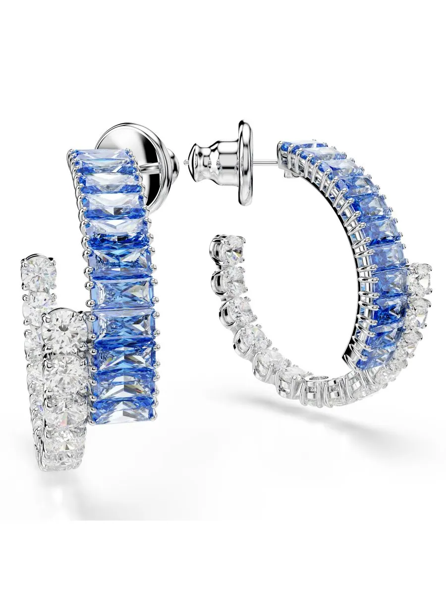 Серьги-кольца Matrix с родиевым покрытием Swarovski — изображение 4 из 5, оттенок синий