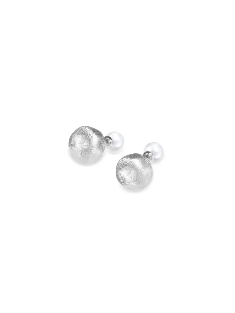 Серьги-гвоздики с жемчугом и застежкой-клик, Duo Studs Earrigns RETRO CHIC — изображение 1 из 5, оттенок серебристый белый