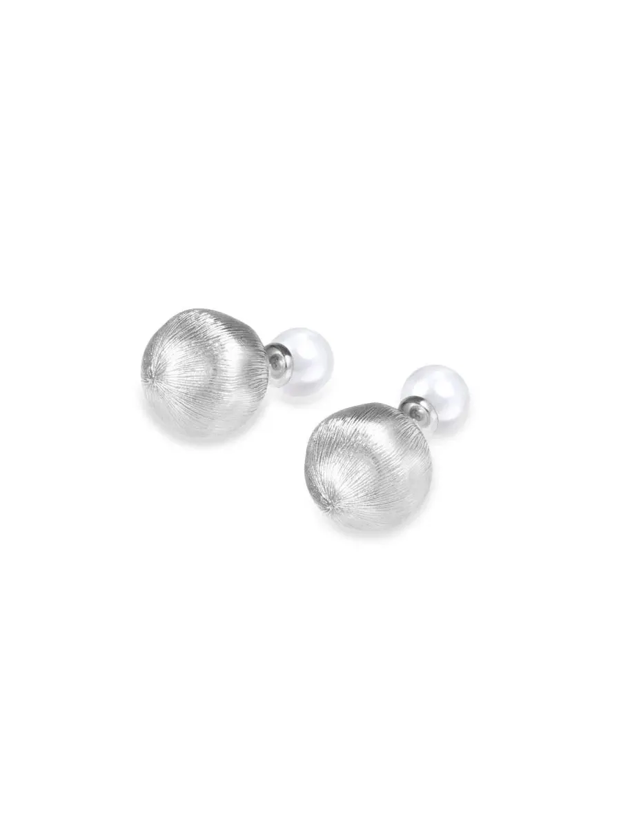 Серьги-гвоздики с жемчугом и застежкой-клик, Duo Studs Earrigns RETRO CHIC — изображение 4 из 5, оттенок серебристый белый