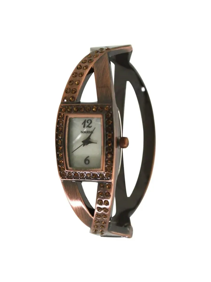 Браслет-часы с кристаллами и жемчугом, модель Bronze Rhinestones And Pearl Tone Bangle Watch Olivia — изображение 1 из 4