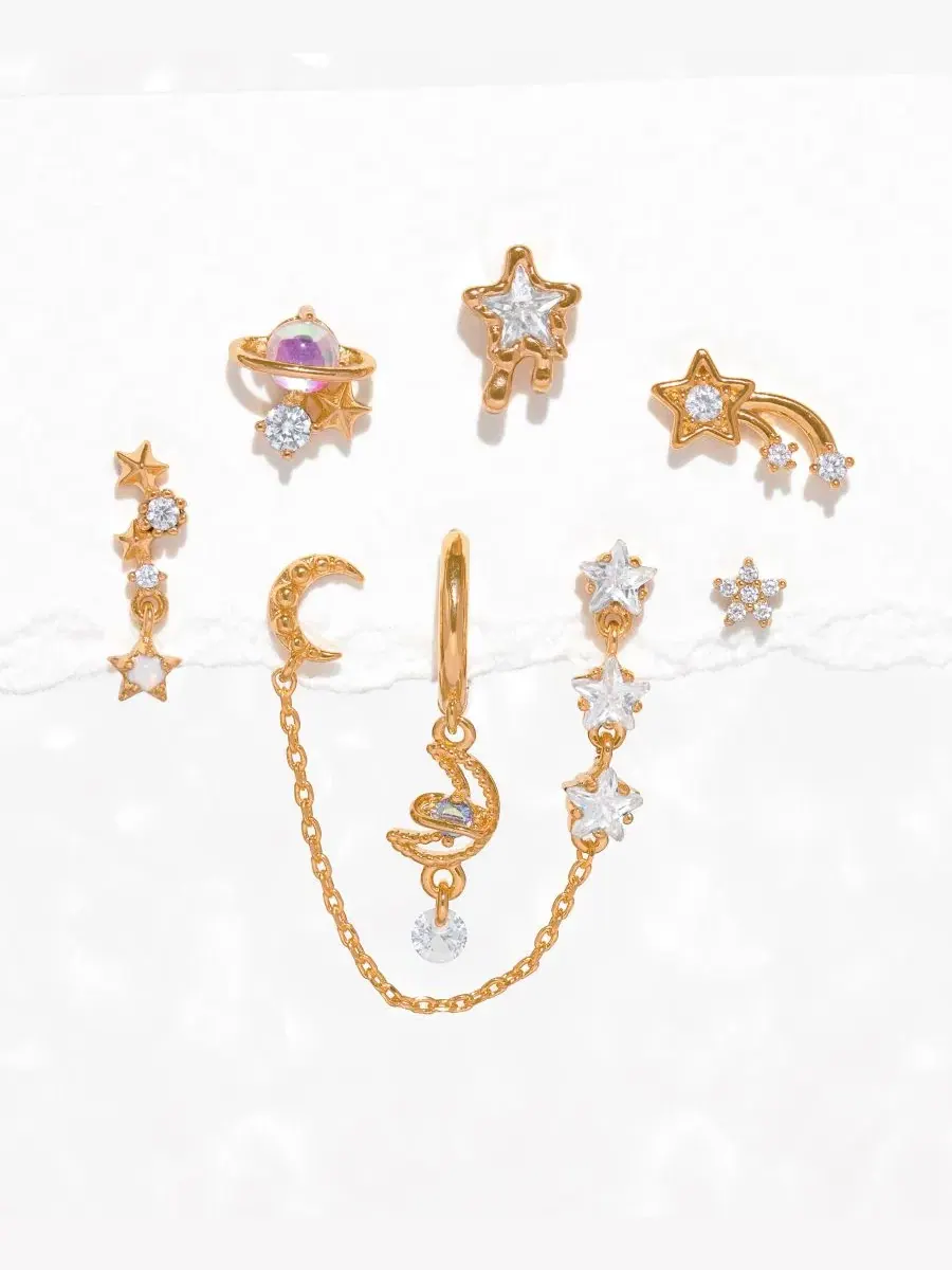 Комплект серег-пусетов из кристалла Lunar Dreams Stud Earrings Set Girls Crew — изображение 2 из 3, оттенок золото