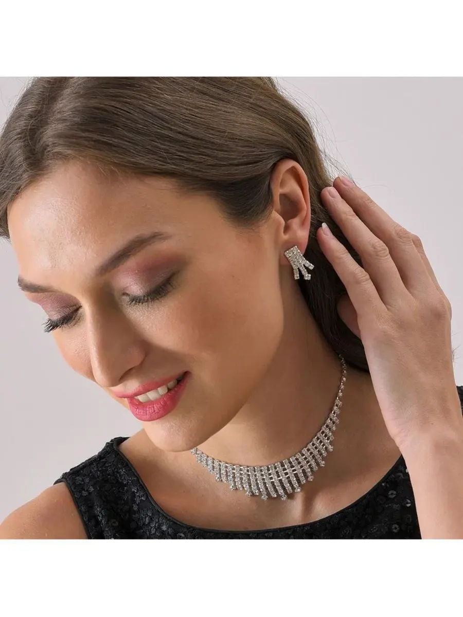 Ювелирный набор с камнями Silver Plated Stone Jewellery Set SOHI — изображение 3 из 7, оттенок серебряный