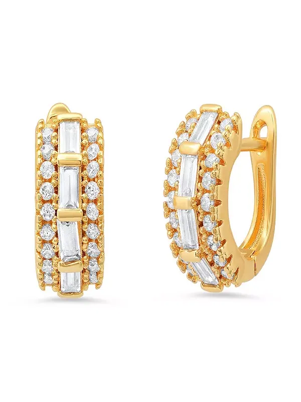 Женские серьги-хагге из латуни с имитацией бриллиантов, покрытые 18-каратным золотом Steeltime — изображение 1 из 2