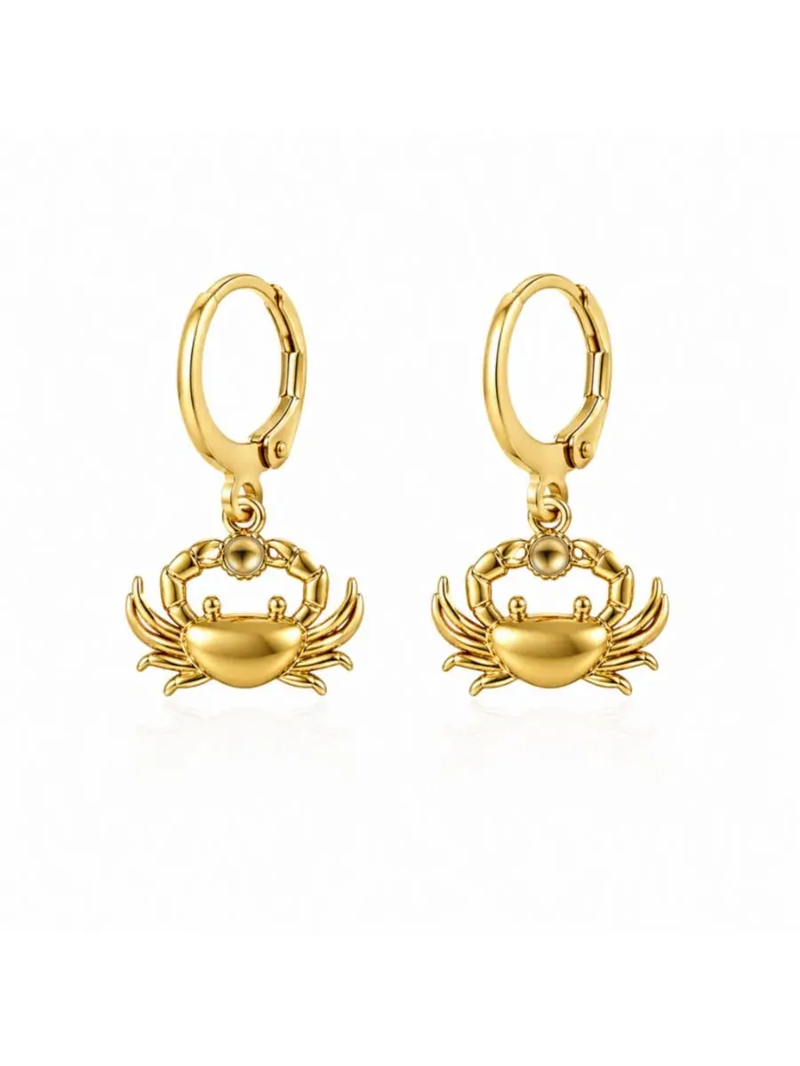 Серьги-конго с подвеской-крабом Coastal Crab Huggie Dangle Dloria — изображение 1 из 5, оттенок золото