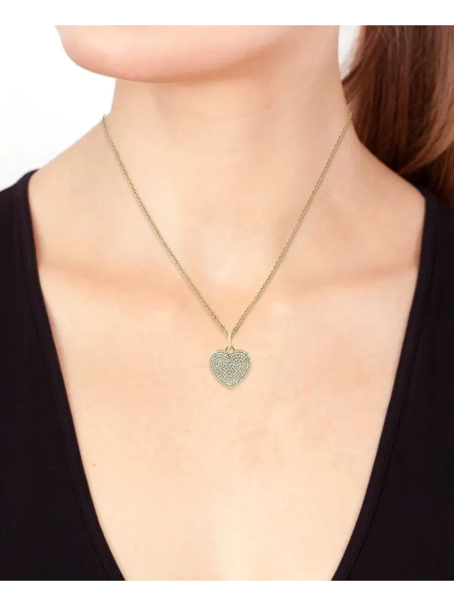Подвеска-сердце с бриллиантами 18 дюймов EFFY Diamond Pavé Heart — изображение 2 из 4, оттенок золотистый