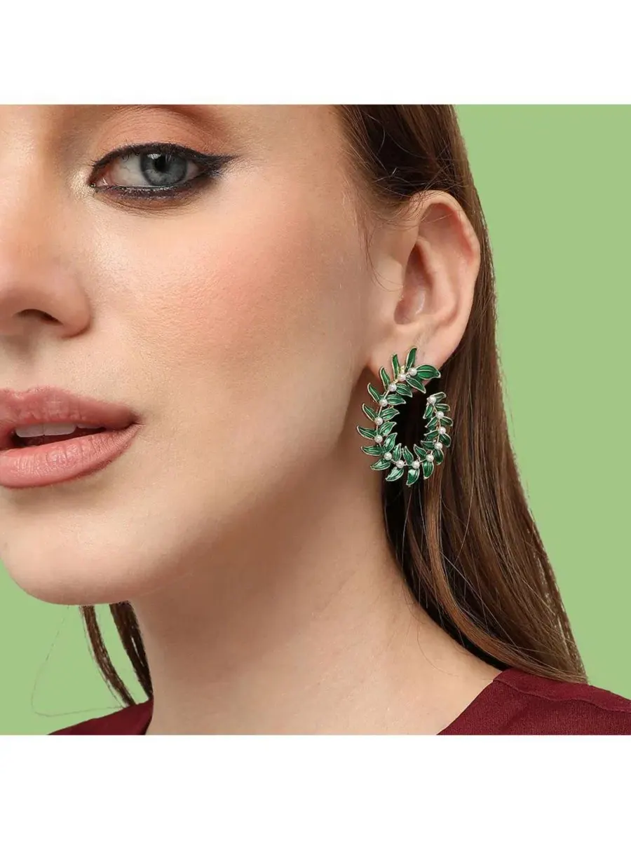 Серьги-подвески с венком Green Wreath SOHI — изображение 3 из 3, оттенок зеленый