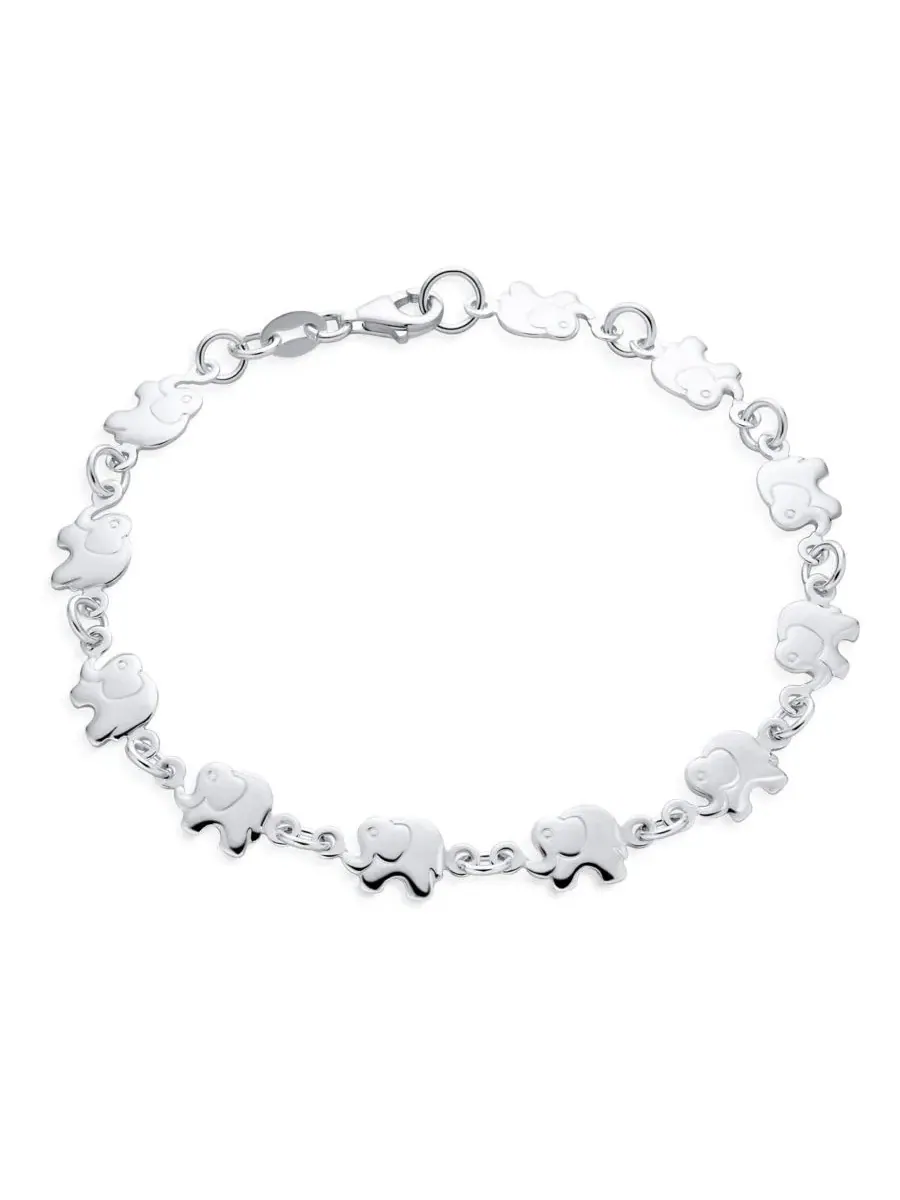 Браслет с подвесками-слонами из серебра 925 пробы, 19 см Bling Jewelry — изображение 1 из 3, оттенок серебряный