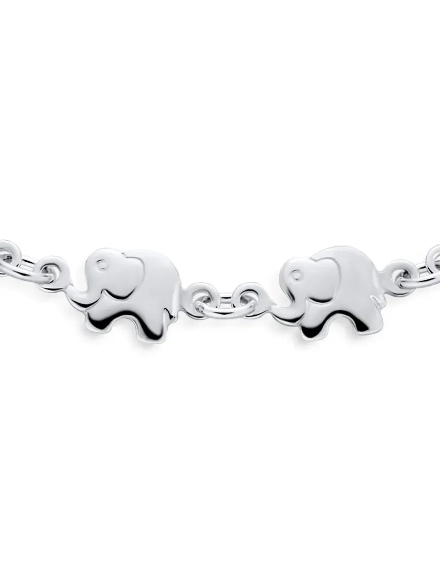 Браслет с подвесками-слонами из серебра 925 пробы, 19 см Bling Jewelry — изображение 3 из 3, оттенок серебряный