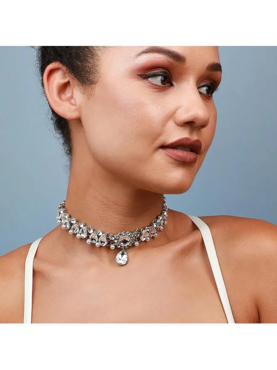 Колье для вечеринки с подвеской Party Stone Statement SOHI — изображение 2 из 6, оттенок серебряный