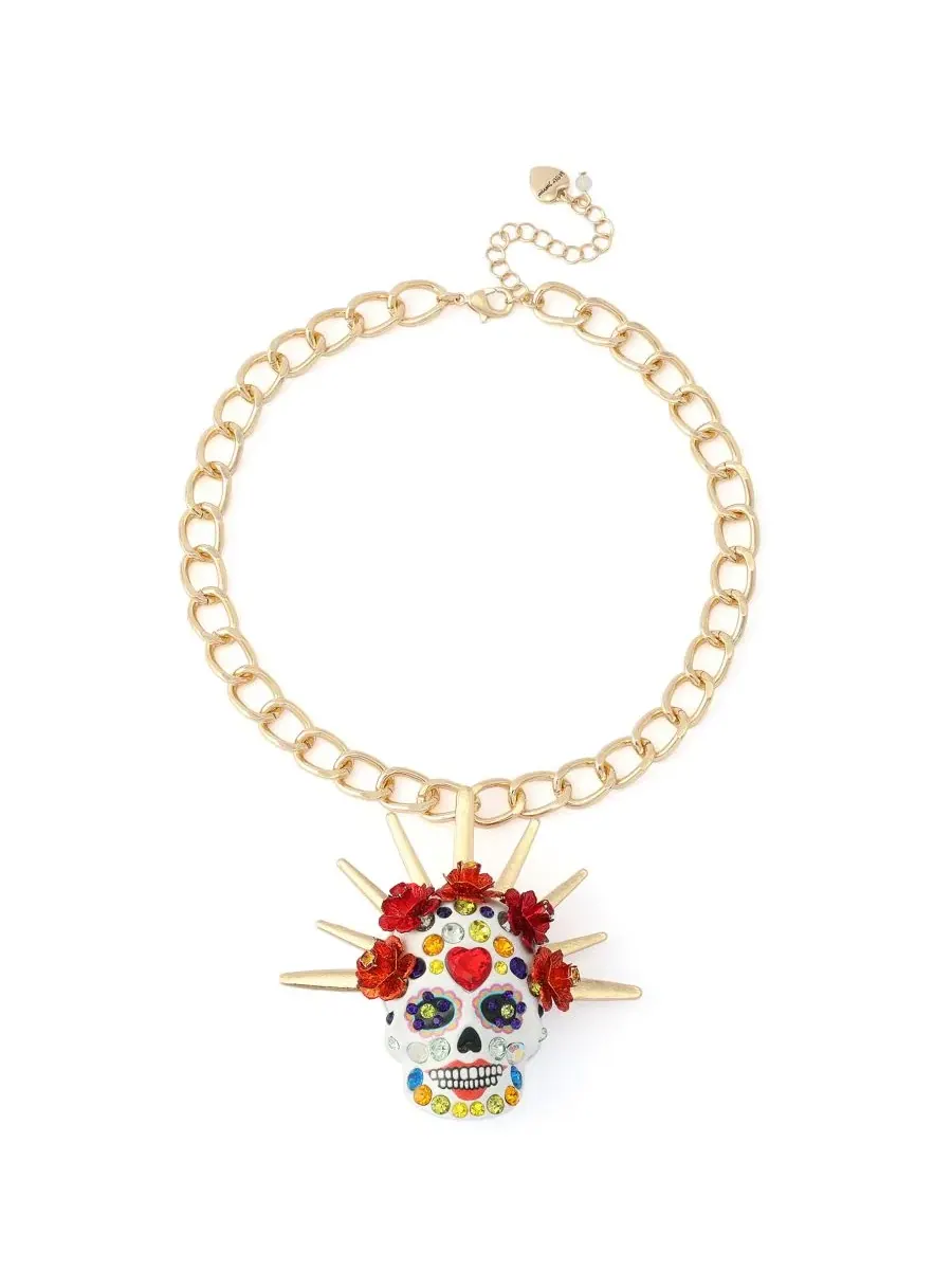 Кулон-ожерелье Сugar Skull Bride с подвеской Betsey Johnson — изображение 1 из 4, оттенок красный/золотистый