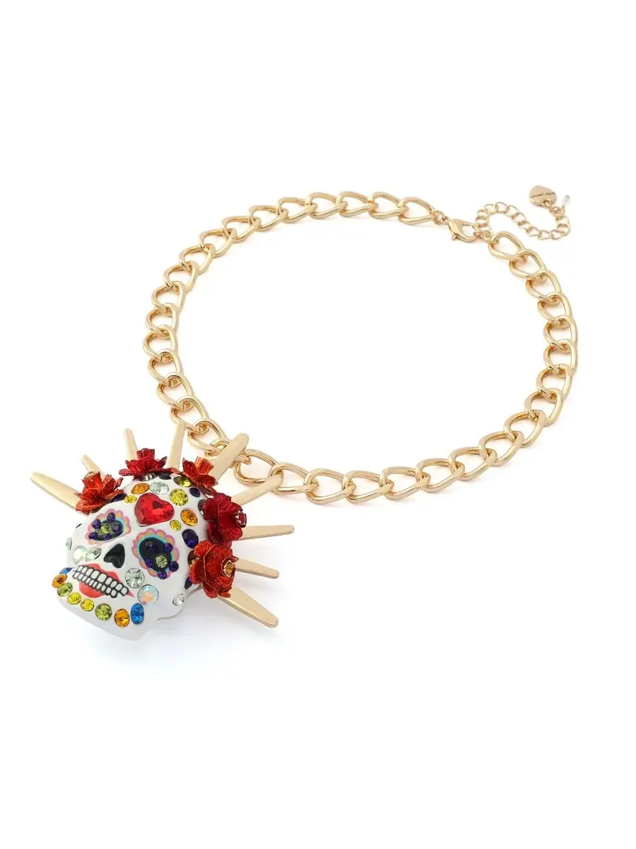 Кулон-ожерелье Сugar Skull Bride с подвеской Betsey Johnson — изображение 2 из 4, оттенок красный/золотистый