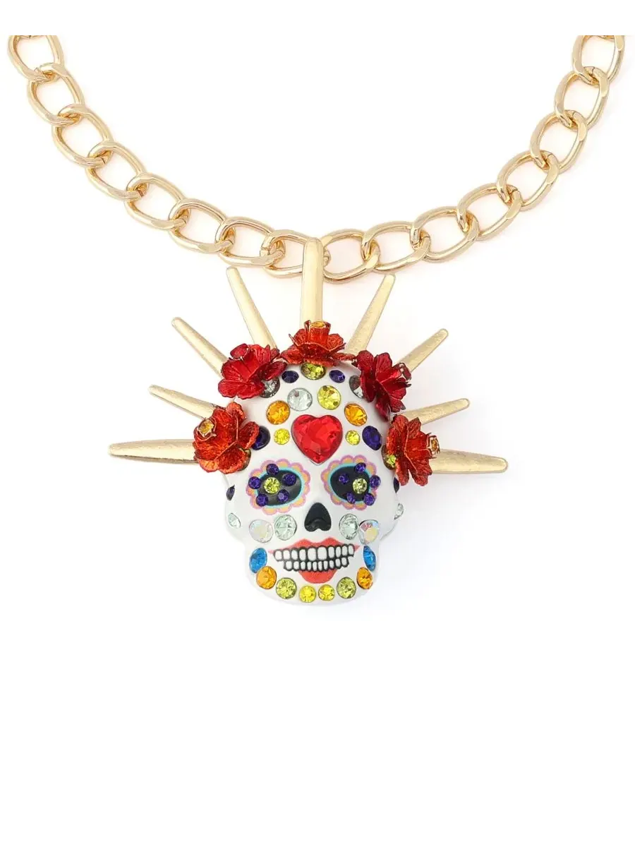 Кулон-ожерелье Сugar Skull Bride с подвеской Betsey Johnson — изображение 3 из 4, оттенок красный/золотистый