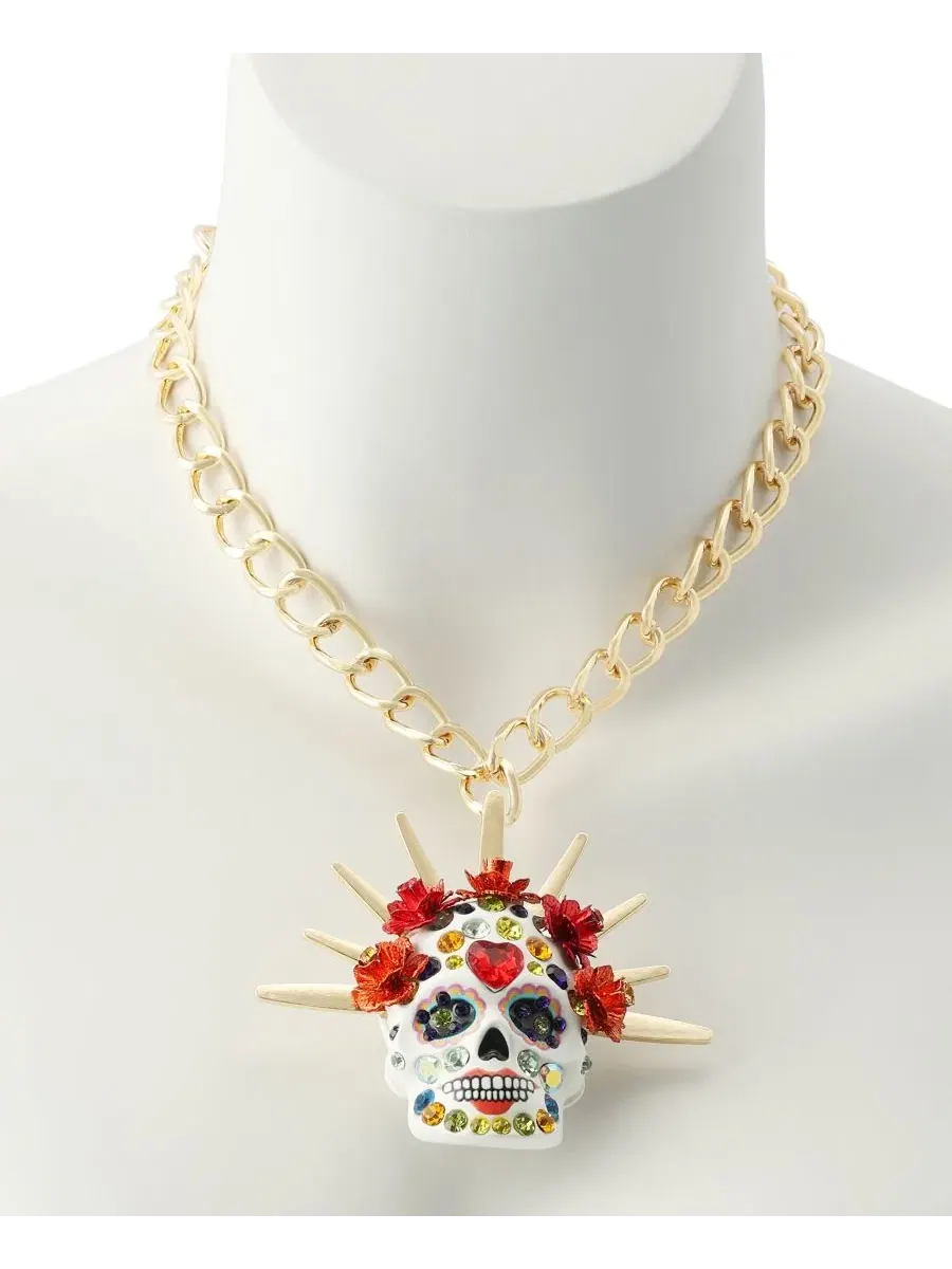 Кулон-ожерелье Сugar Skull Bride с подвеской Betsey Johnson — изображение 4 из 4, оттенок красный/золотистый