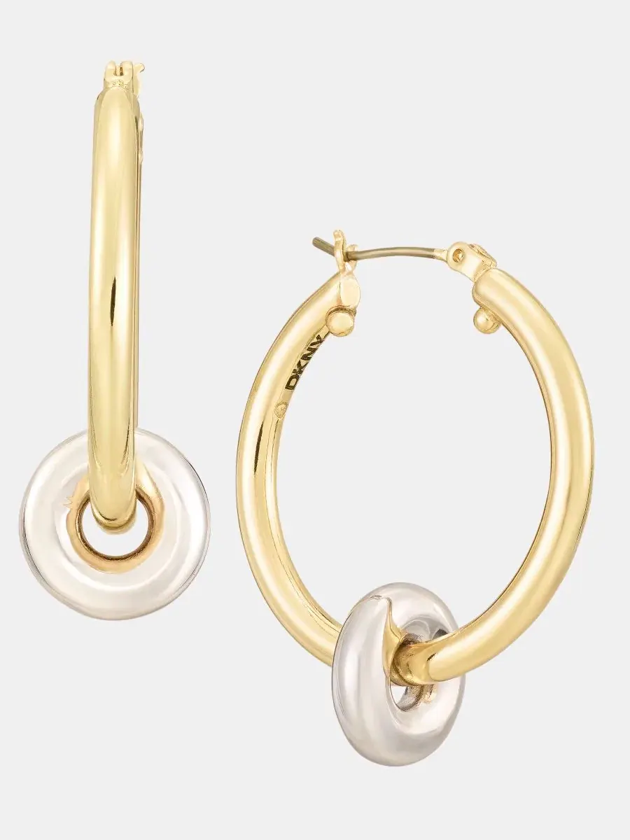 Серьги-гвоздики с подвеской-бусиной Puffy Rondelle Bead Charm DKNY — изображение 2 из 4, оттенок телесный