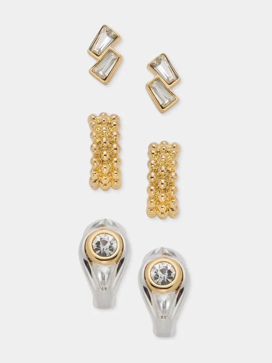 Комплект сережек-пусетов и колец Baguette, Textured & Stone Anne Klein — изображение 1 из 4, оттенок прозрачный