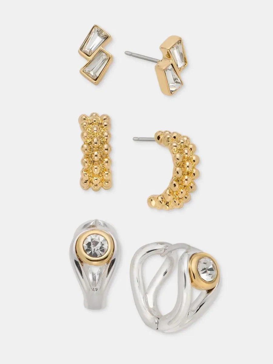 Комплект сережек-пусетов и колец Baguette, Textured & Stone Anne Klein — изображение 2 из 4, оттенок прозрачный