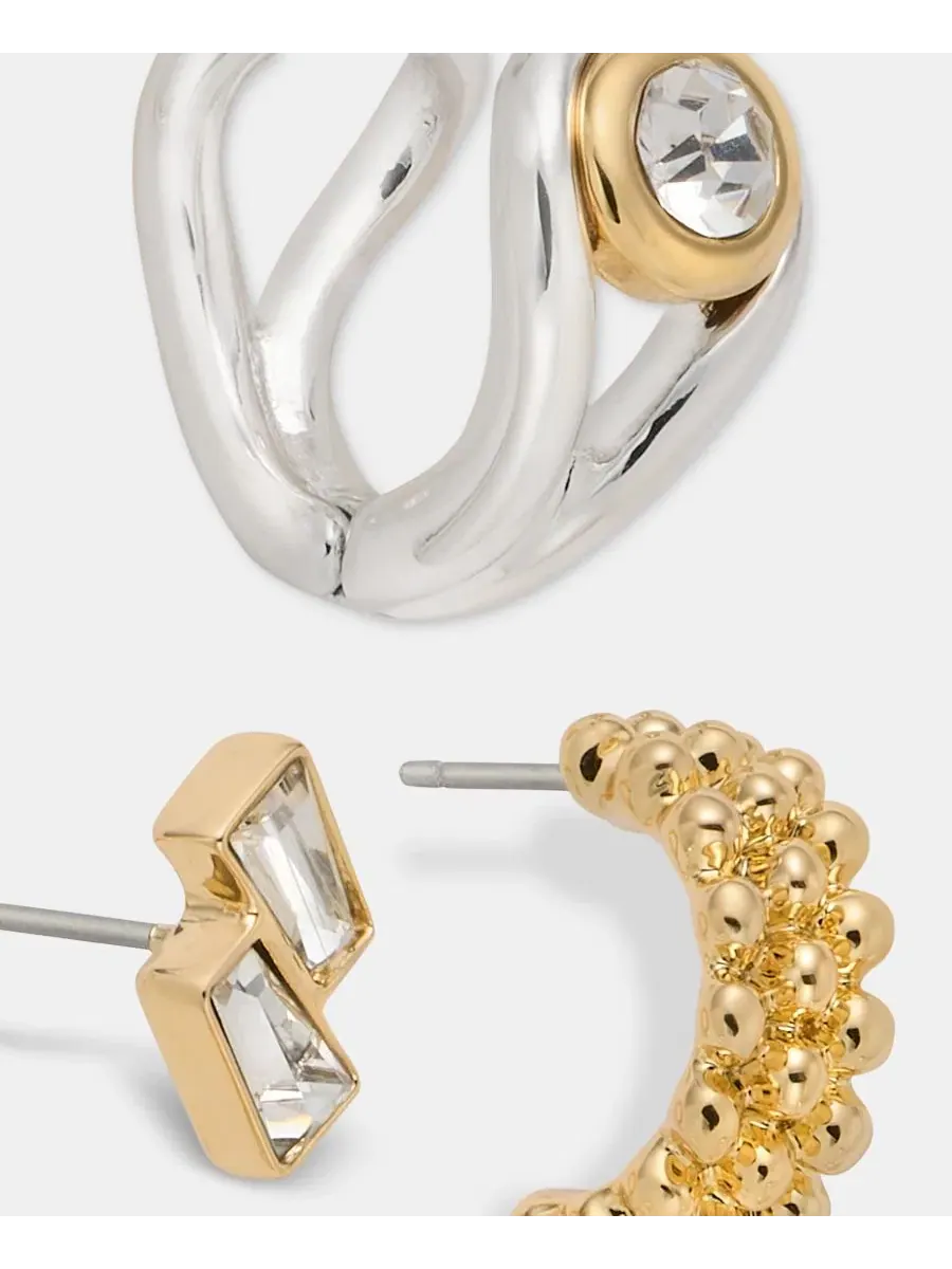 Комплект сережек-пусетов и колец Baguette, Textured & Stone Anne Klein — изображение 4 из 4, оттенок прозрачный