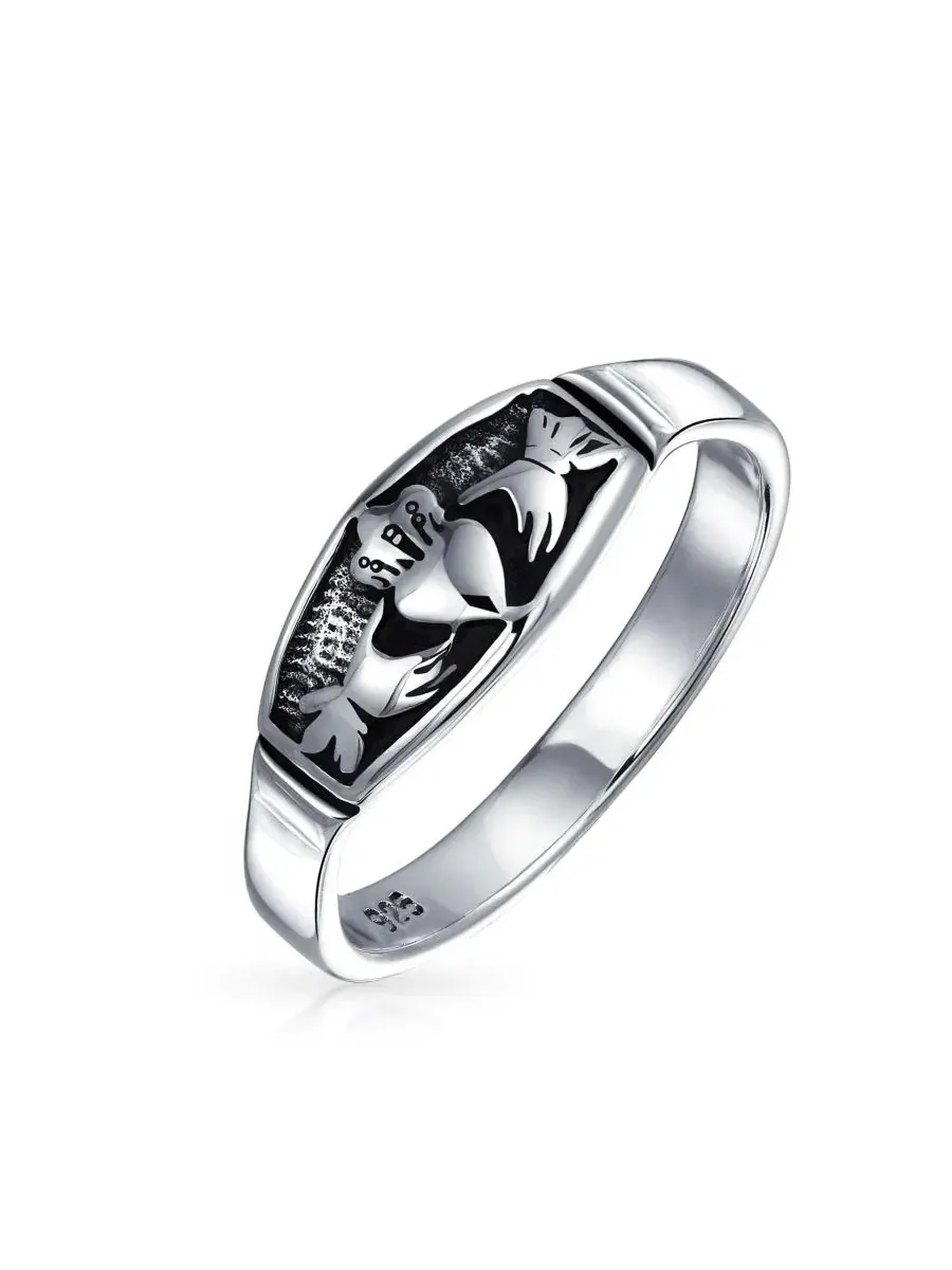 Серебряное кольцо BFF Celtic Irish Claddagh Band с оксидированным покрытием из стерлингового — изображение 1 из 5