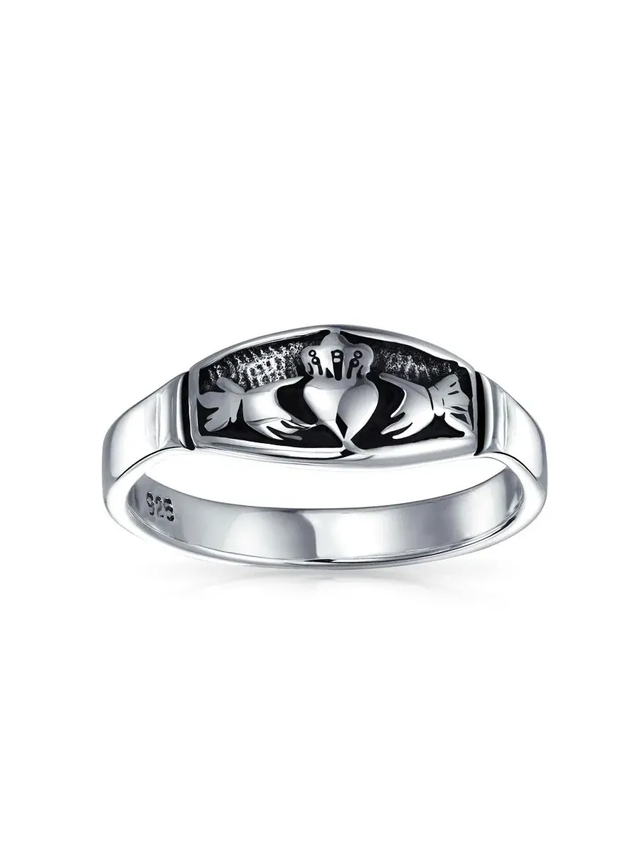 Серебряное кольцо BFF Celtic Irish Claddagh Band с оксидированным покрытием из стерлингового — изображение 3 из 5