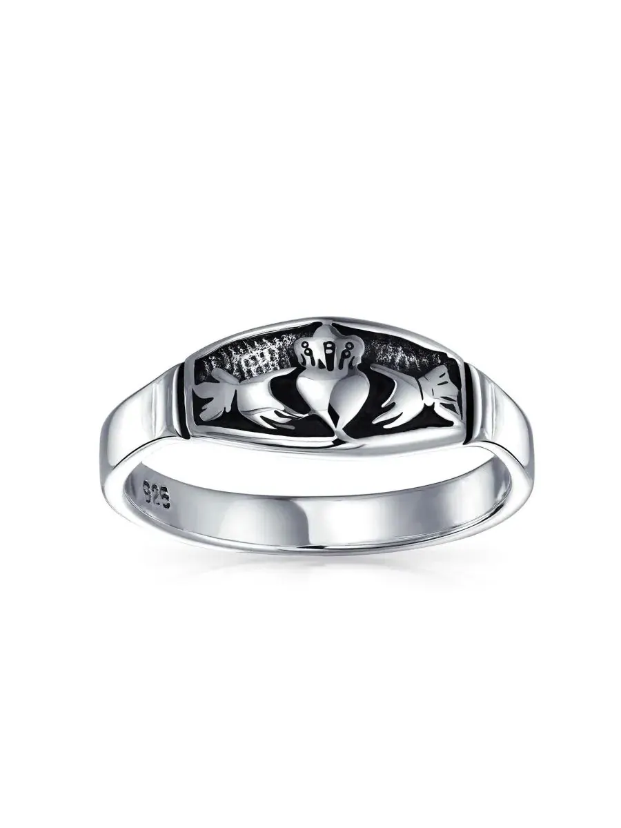 Серебряное кольцо BFF Celtic Irish Claddagh Band с оксидированным покрытием из стерлингового — изображение 4 из 5