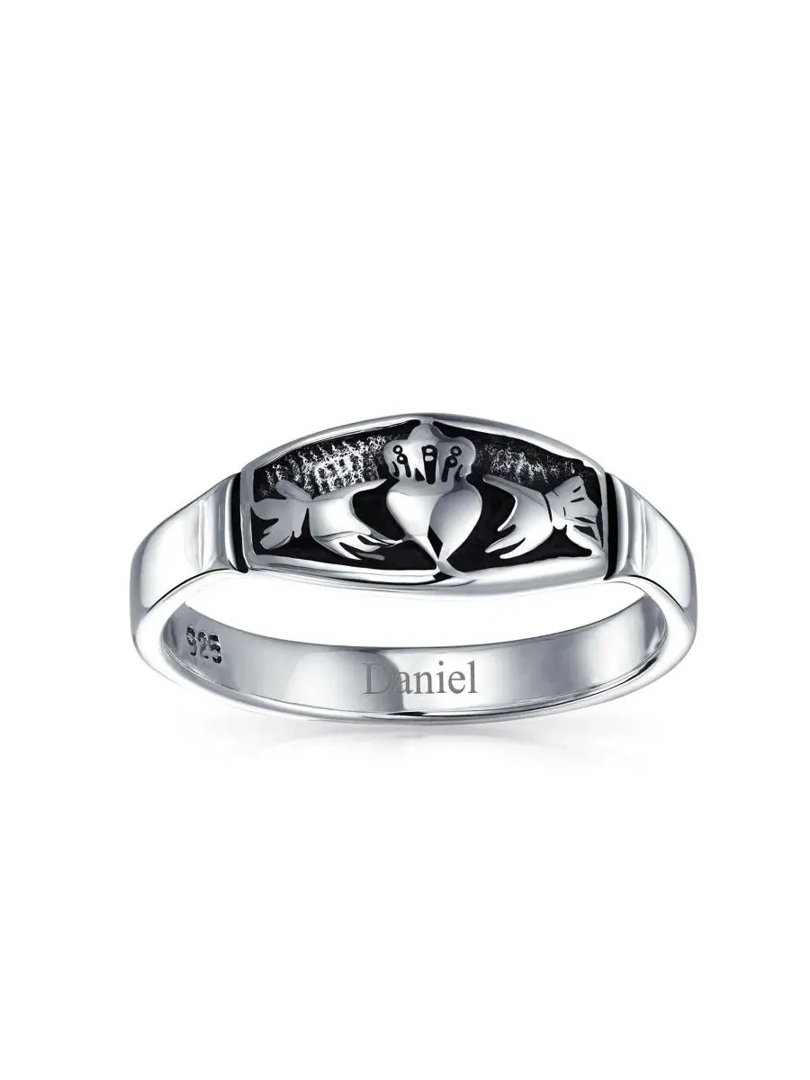 Серебряное кольцо BFF Celtic Irish Claddagh Band с оксидированным покрытием из стерлингового — изображение 5 из 5