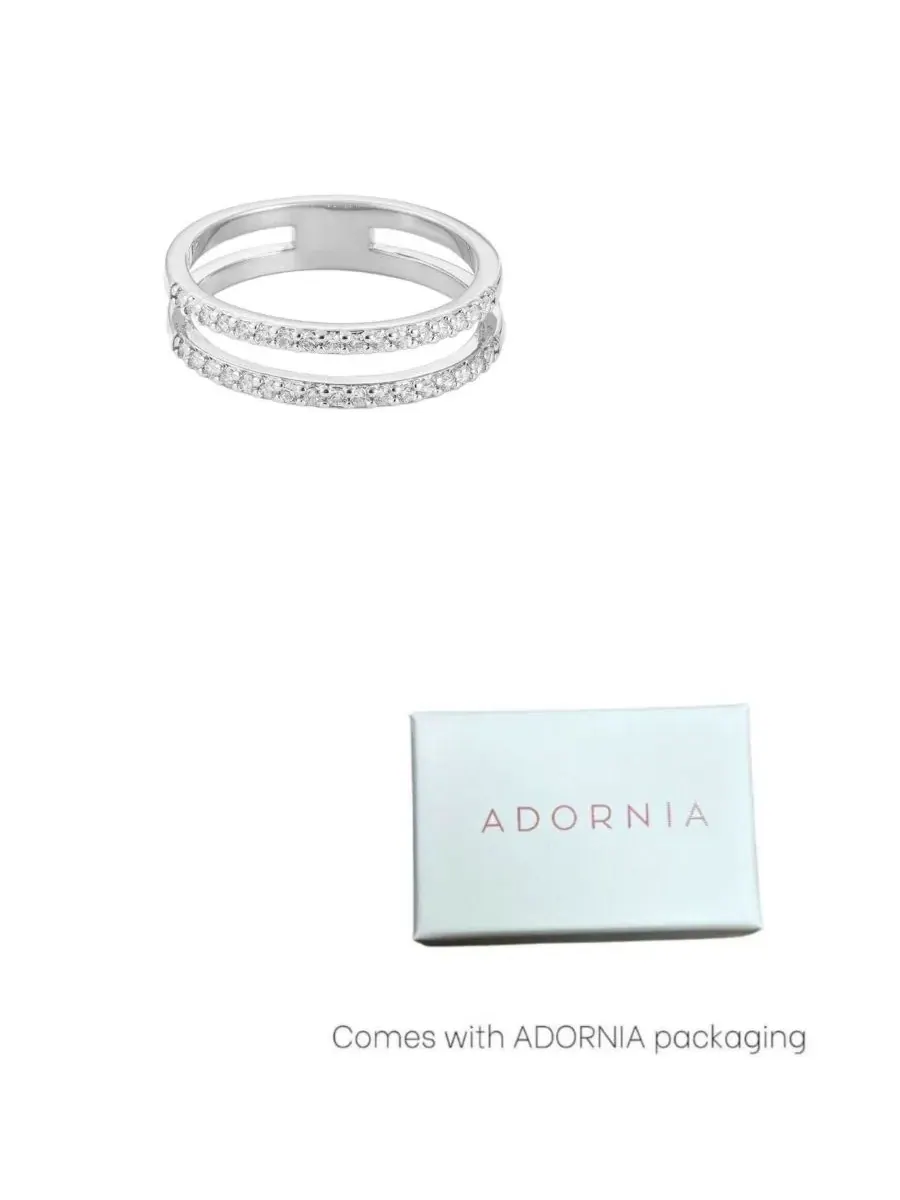 Серебряное кольцо с двойной полосой и фианитами Adornia — изображение 3 из 4, оттенок серебряный