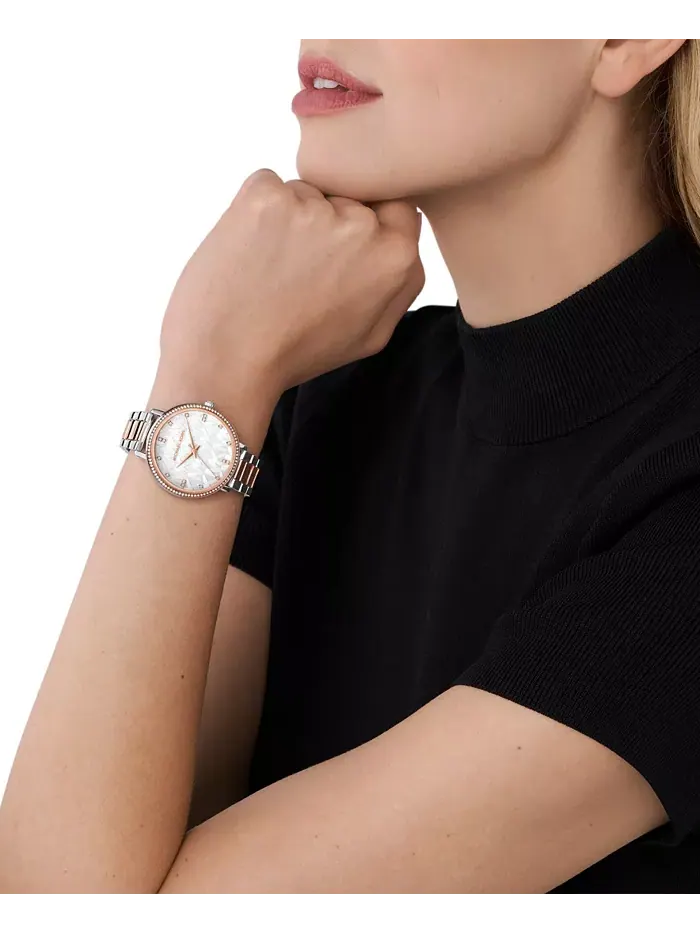 Женские часы Pyper с тремя стрелками и двухцветным браслетом 38 мм Michael Kors — изображение 4 из 5, оттенок нет