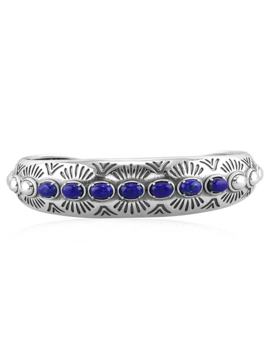 Браслет-манжета из стерлингового серебра с лазуритом, размер S American West Jewelry — изображение 1 из 6, оттенок нет цвета