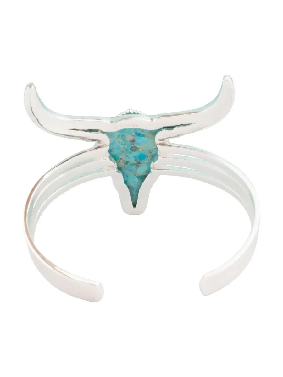 Браслет-манжета с бирюзой и кораллом Longhorn Blue Turquoise Silver Barse — изображение 2 из 6, оттенок серебряный