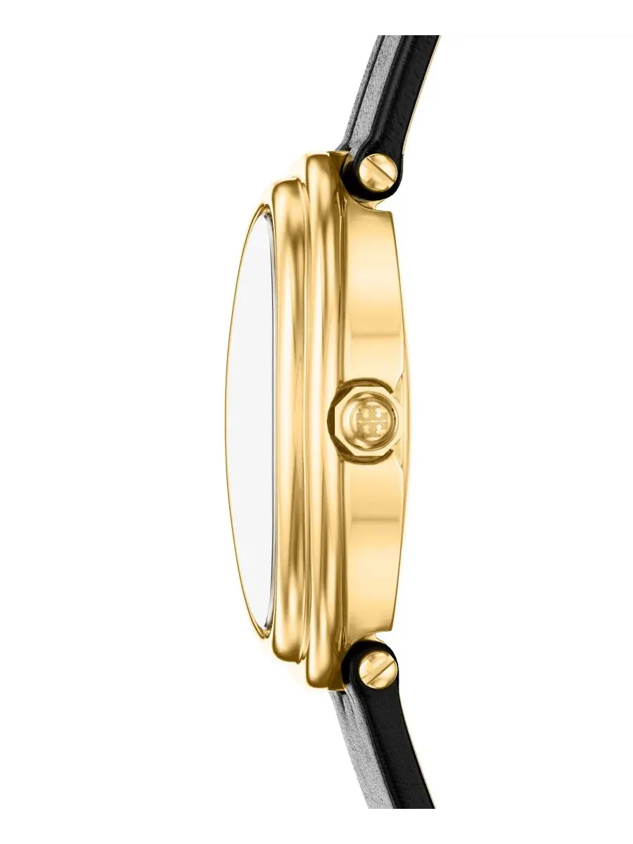 Женские часы The Oval Quartz Two-Hand Black Leather Watch, 22 мм Tory Burch — изображение 3 из 5, оттенок черный