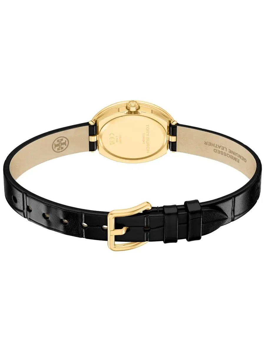 Женские часы The Oval Quartz Two-Hand Black Leather Watch, 22 мм Tory Burch — изображение 5 из 5, оттенок черный