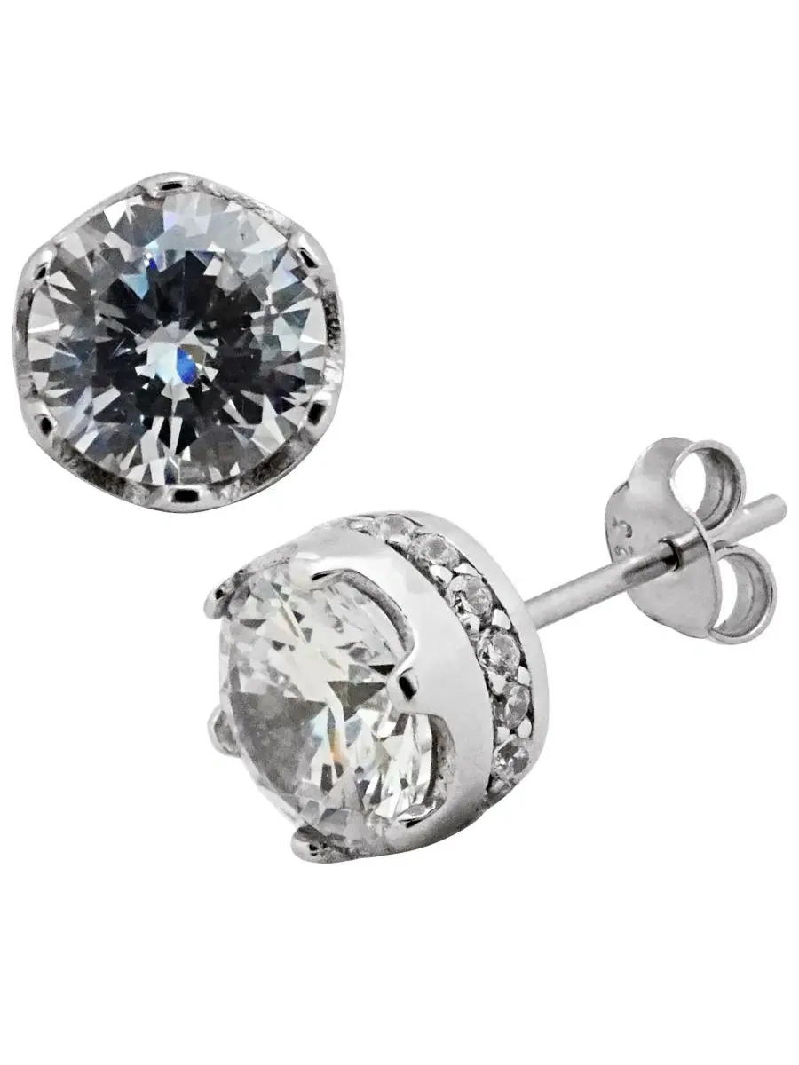 Серьги-гвоздики Sutton из стерлингового серебра круглой формы с отделкой из кубического циркония — серебристый