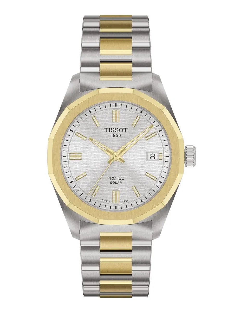 Часы Tissot PRC 100 Lightmaster Solar, 34 мм, с браслетом — изображение 1 из 5, оттенок серебряный