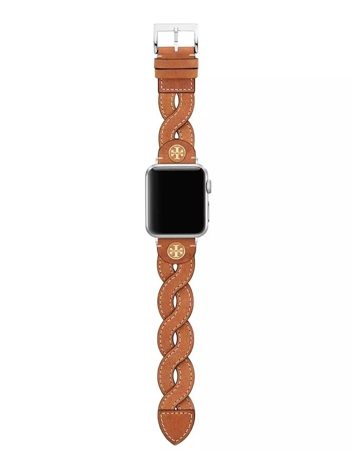 Женский плетеный кожаный ремешок для багажа для Apple Watch 38 мм/40 мм Tory Burch — изображение 4 из 8, оттенок коричневый