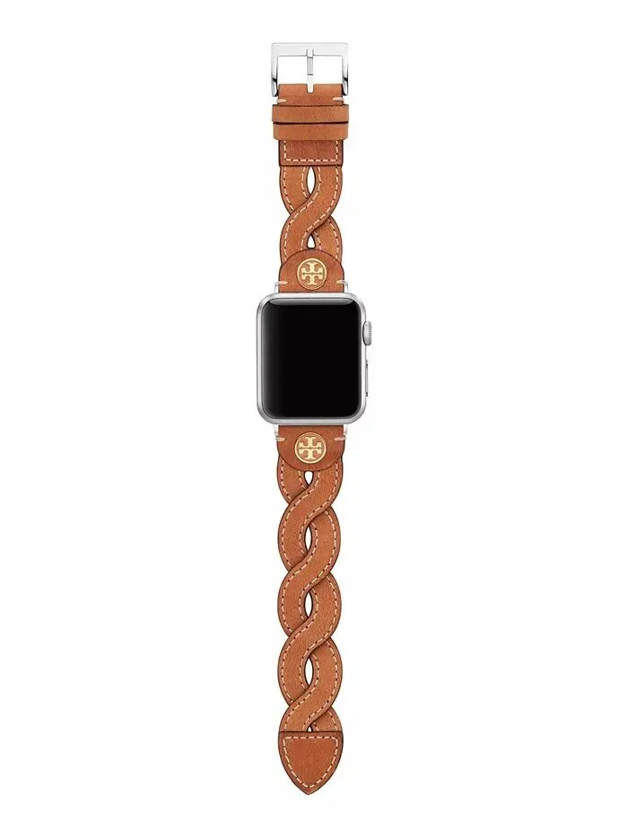 Женский плетеный кожаный ремешок для багажа для Apple Watch 38 мм/40 мм Tory Burch — изображение 5 из 8, оттенок коричневый