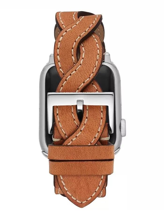 Женский плетеный кожаный ремешок для багажа для Apple Watch 38 мм/40 мм Tory Burch — изображение 7 из 8, оттенок коричневый