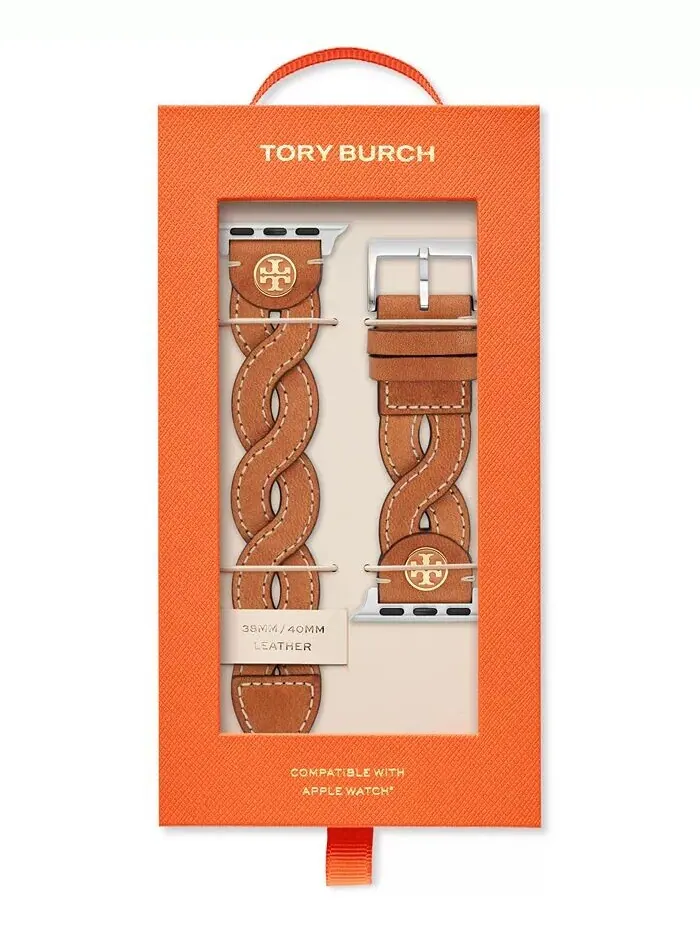 Женский плетеный кожаный ремешок для багажа для Apple Watch 38 мм/40 мм Tory Burch — изображение 8 из 8, оттенок коричневый
