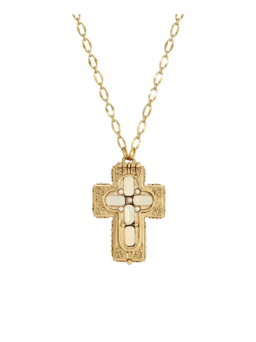 Ожерелье-крест из опала золотистого цвета, длина 81 см Symbols Of Faith