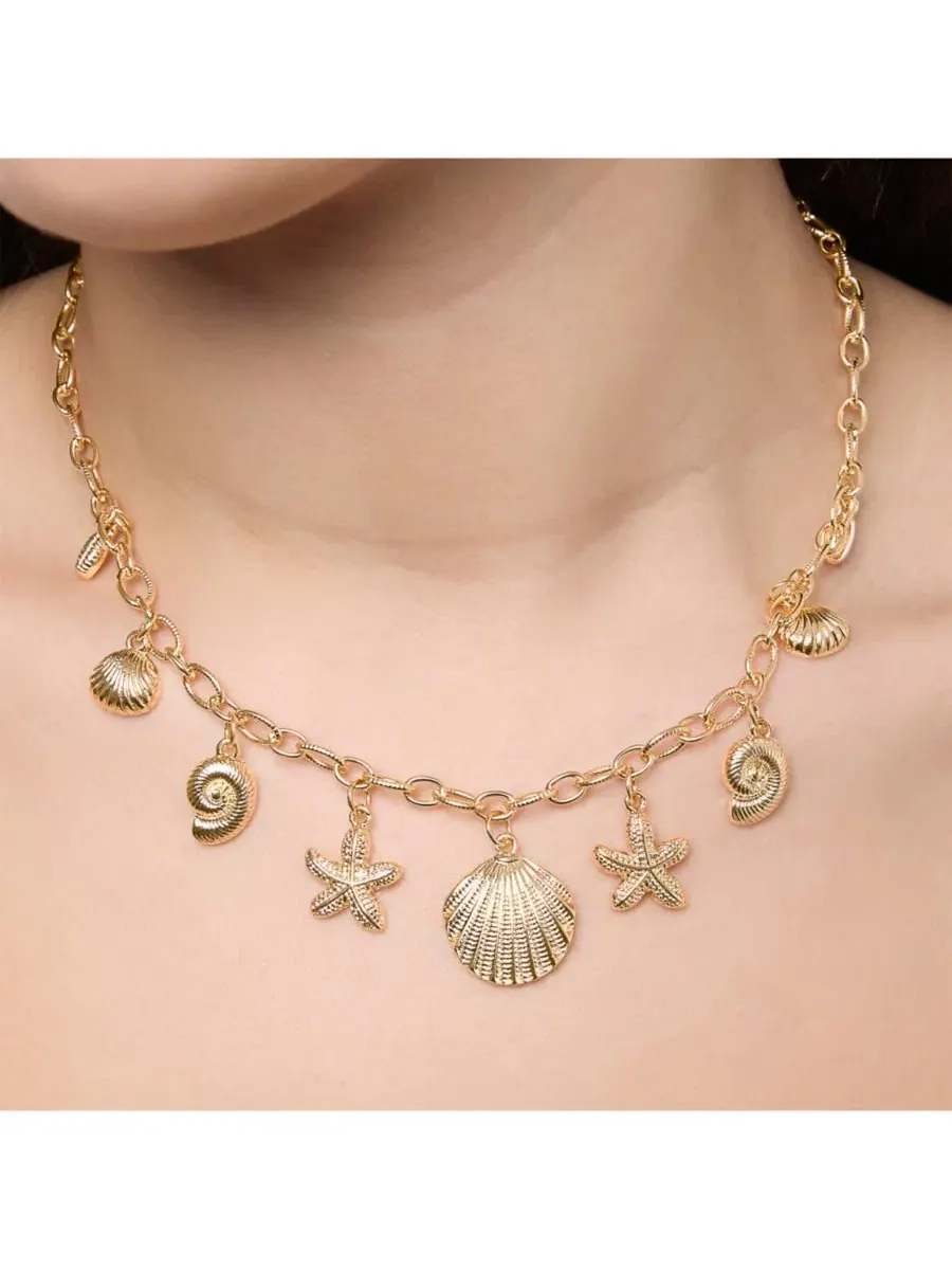 Колье Ocean Charms для женщин, массивное золотистое колье с подвесками Jessica Simpson — изображение 2 из 6