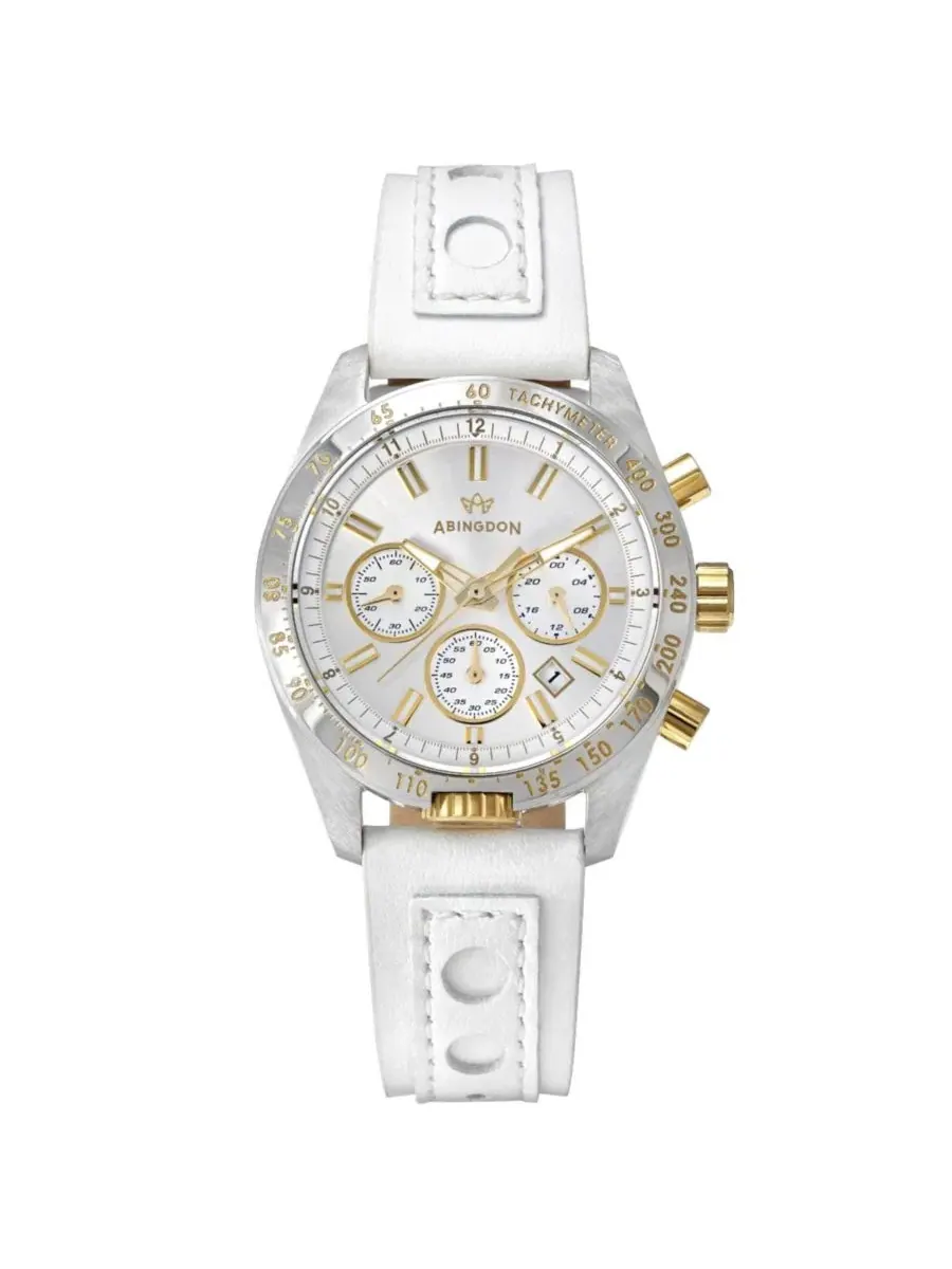 Женские многофункциональные часы Jordan Chronograph с кожаным ремешком цвета шампанского, диаметр — серебристый